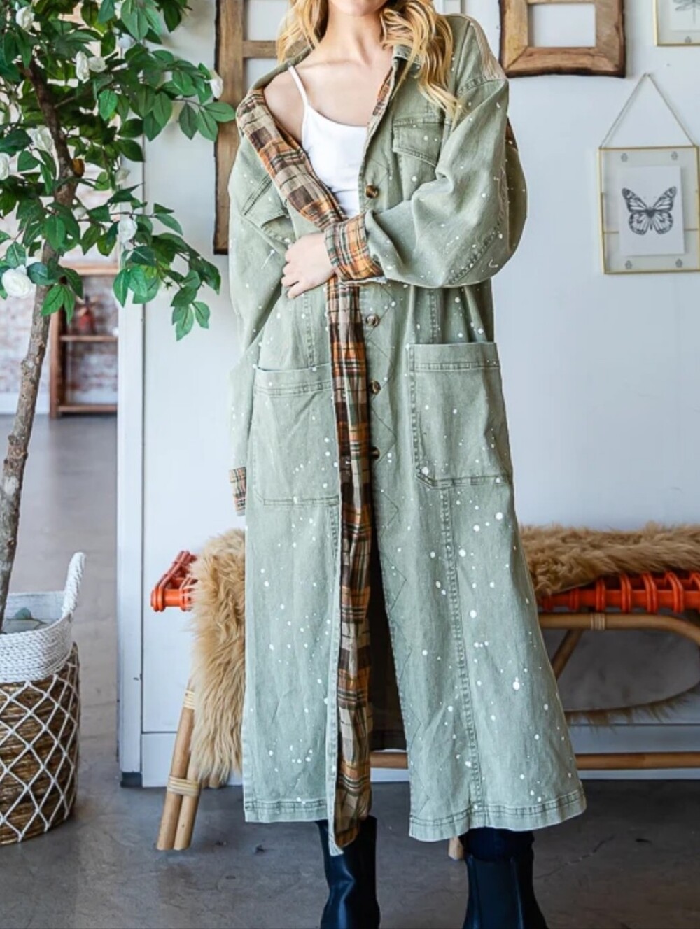 #1799 Oli & Hali Sage Patchwork Duster Jacket - Picture 2 of 7